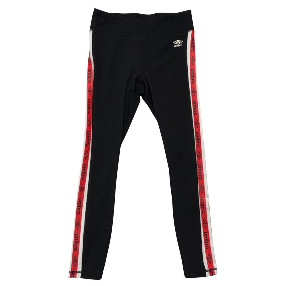 Umbro Active Leggings Womens Actual 28 Black Taped Logo Side Stripe Workout Yoga